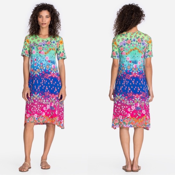 Johnny Was Rainbow Fields Bamboo Midi Swing Dress Tea Length Multicolor Size M - Picture 2 of 7